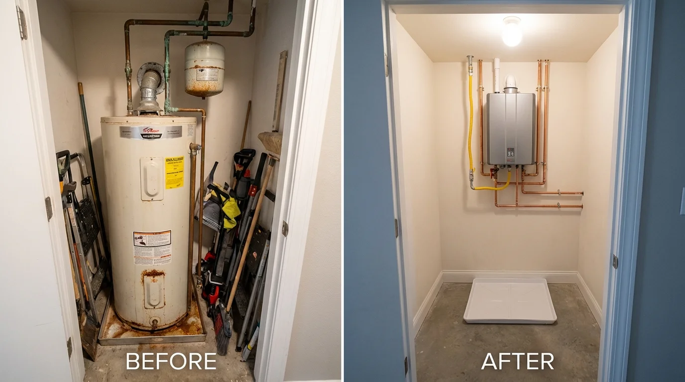 Tank water heater versus wall-mounted tankless unit comparison for Huntington Park, CA homeowners