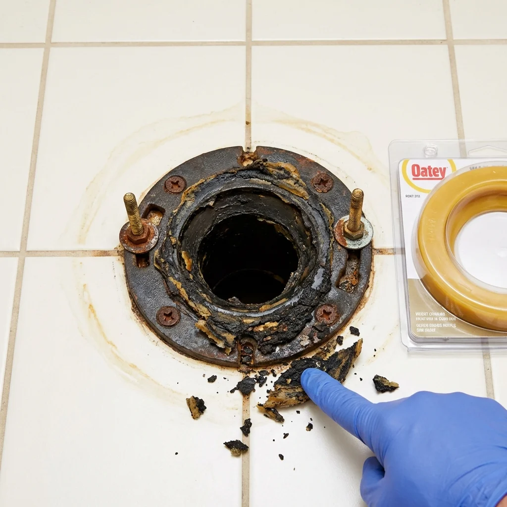 Failed wax ring showing water seepage at the base of a toilet in a Huntington Park, CA home
