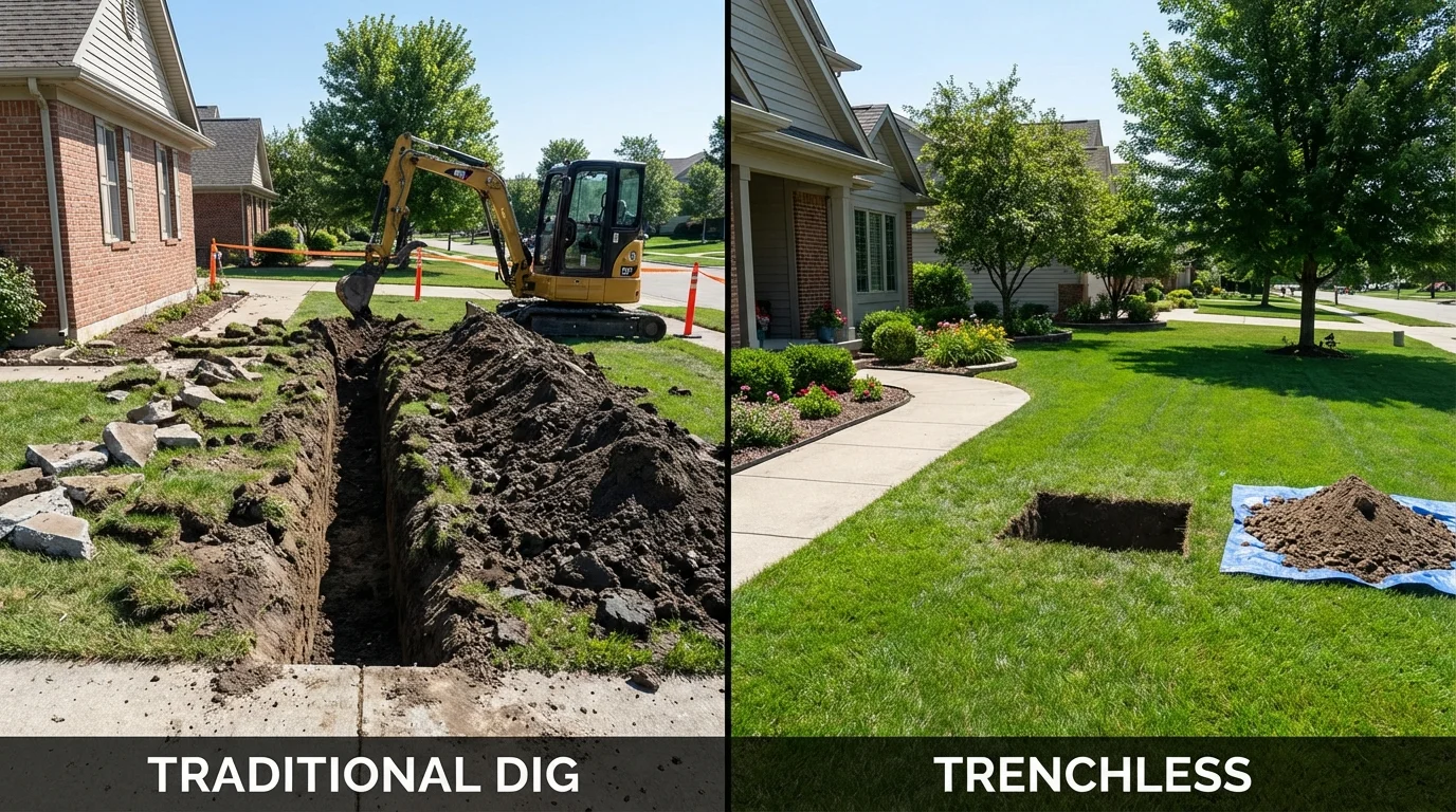 Trenchless sewer repair with minimal yard damage versus traditional excavation in Huntington Park, CA